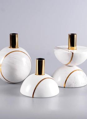 特价北欧轻奢圆球黄铜小孩大理石几何摆件烛台十字架镇纸装饰品