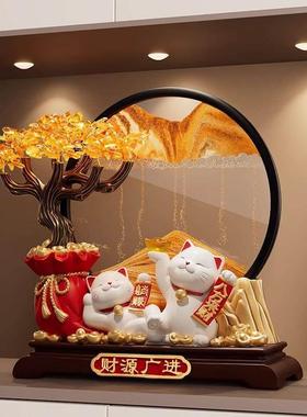日本发财树招财猫流沙画 画摆件客厅玄关店铺前台装饰品乔迁开 业