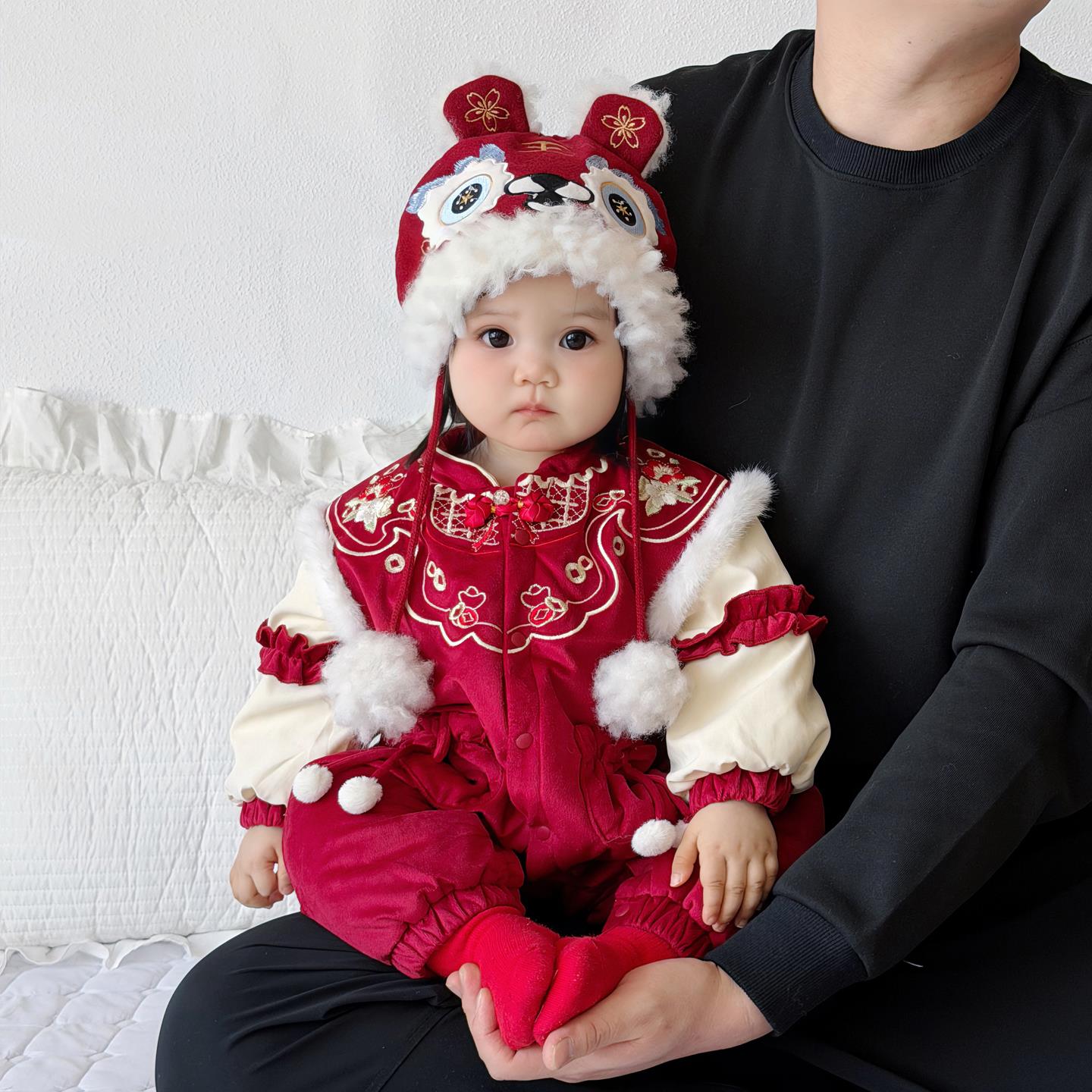 中式女宝宝冬装连体唐装婴儿衣服冬季满月百天周岁礼服公主拜年服 - 图2