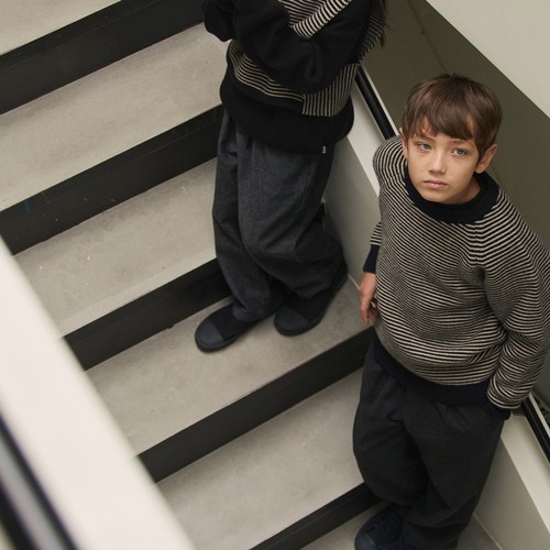 bbeeeenn韩国童装冬季新品儿童加厚条纹针织套头衫男女童毛衣 - 图3