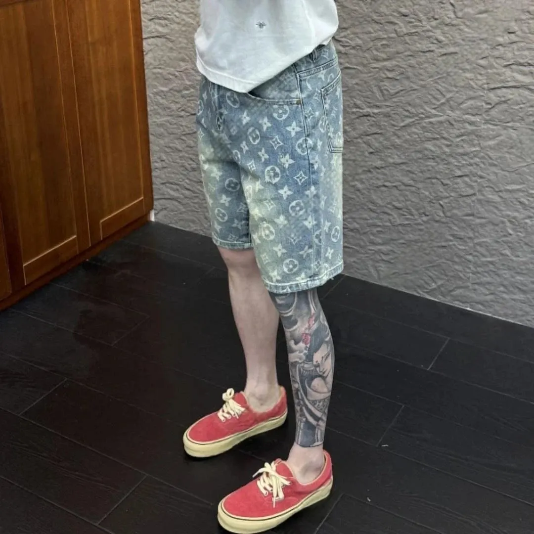 牛仔短裤男夏季新款个性印花潮牌五分裤韩版时尚潮流修身百搭短裤,淘宝优惠券,粉丝福利购,淘宝优惠卷