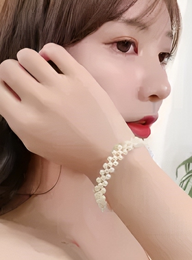 新款时尚简约风情饰品 镂空编织手链气质百搭珍珠链女 352