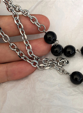 潮牌易烊千玺同款项链小众原创设计男女朋克嘻哈黑色笑脸音符挂饰