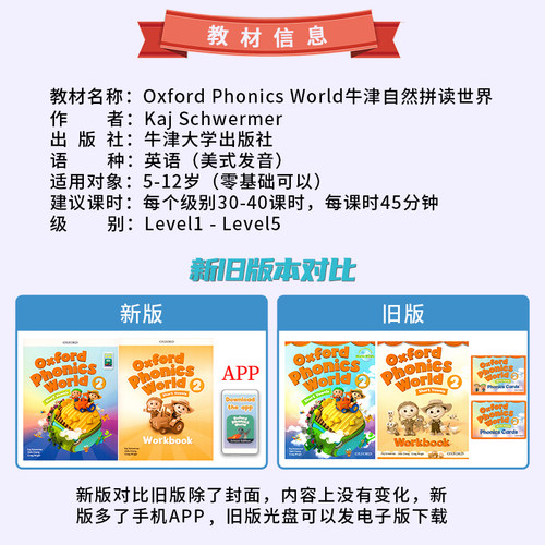 现货新版牛津自然拼读教材oxford phonics world1-5级别牛津树自然拼读零基础字母发音规则幼少儿自然拼读教材牛津opw音标中图正版-图0