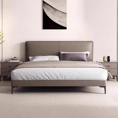 意式极简真皮床小户型薄床头主卧储物床现代简约1米8双人软包婚床 - 图0