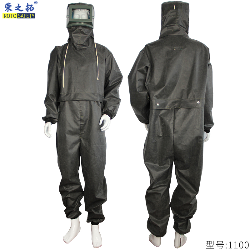 耐酸碱喷砂服防尘防水喷砂喷漆防护用品 连体带帽打砂喷沙服砂裤 - 图1