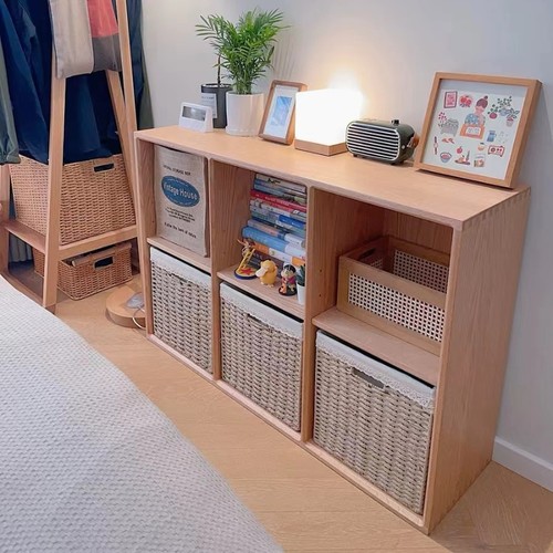 编织收纳筐定制格子书柜仿藤编玩具书籍储物盒落地柜收纳篮正方形 - 图2