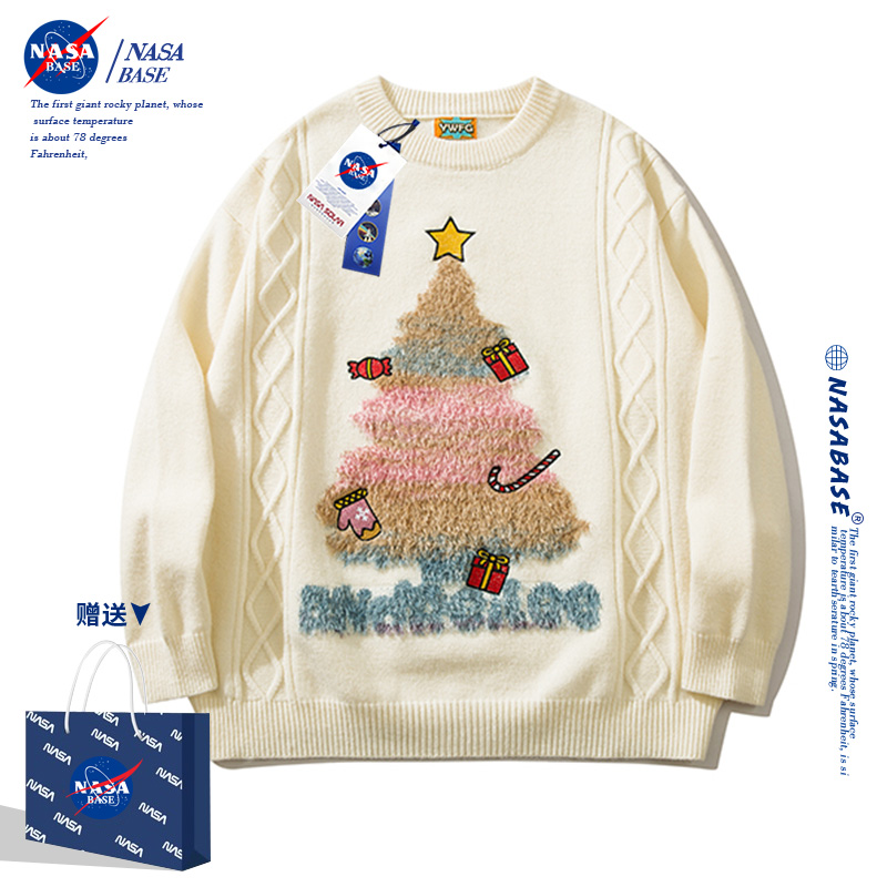 NASA联名圣诞红色毛衣男女款衣服2024新年款过年情侣装秋冬季外套
