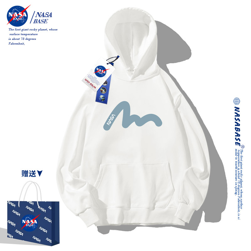NASA联名潮牌卫衣男秋冬款2023新款美式青少年宽松连帽情侣外套