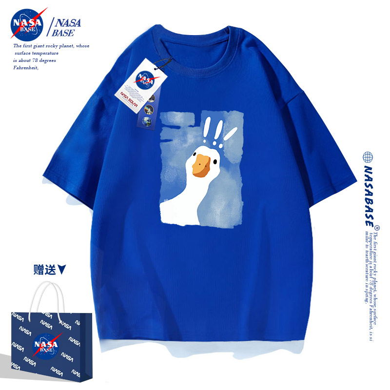 NASA联名克莱因蓝短袖t恤男女2024新款夏季潮流潮牌青少年半袖衫 - 图0