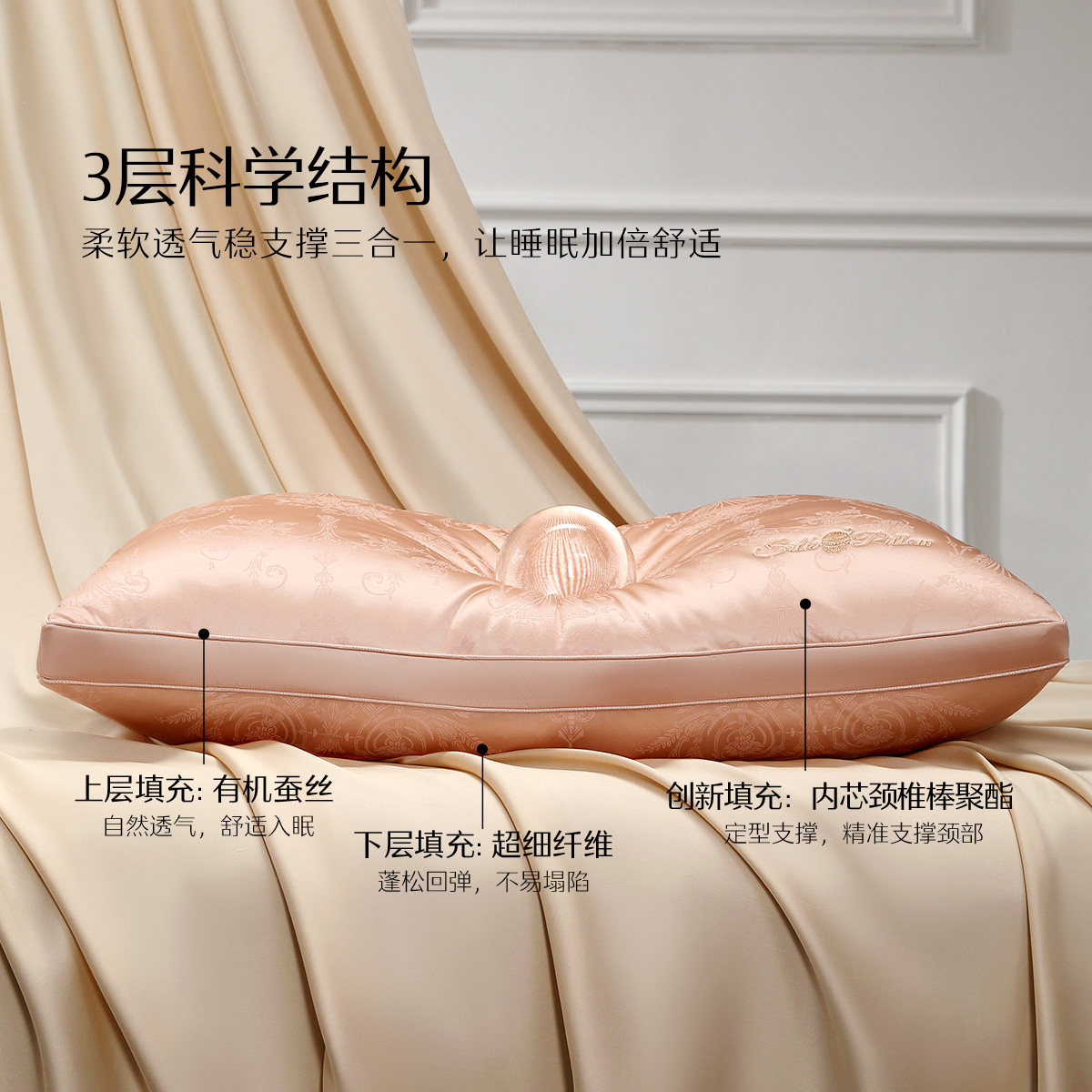 水星家纺蚕丝枕单只抑菌可水洗枕头单人枕芯辅助睡眠床品有机蚕丝,淘宝优惠券,粉丝福利购,淘宝优惠卷