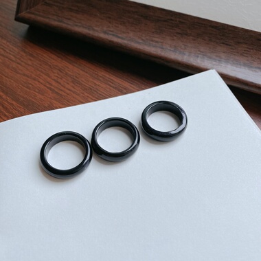 天然黑曜石戒指大气冷酷黑色指环男女食指戒尾戒扳指加宽