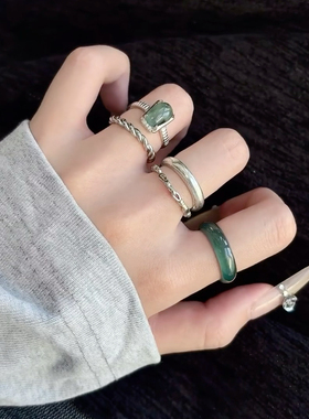 天然蓝水翡翠戒指冰种晴底高冰指环戒圈男女款情侣对戒细条尾戒