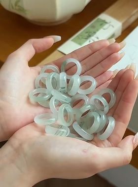 天然天山翠戒指冰飘绿指环男女翡翠平替小红书爆款高级感戒指