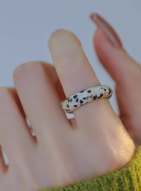 天然虎眼石戒指男女款戒指玉石指环高级感小众斑点戒指跑环