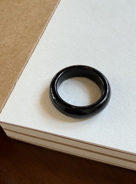 黑曜石戒指男食指戒圈素圈黑扳指素圈玉石戒指高级感小众黑戒指