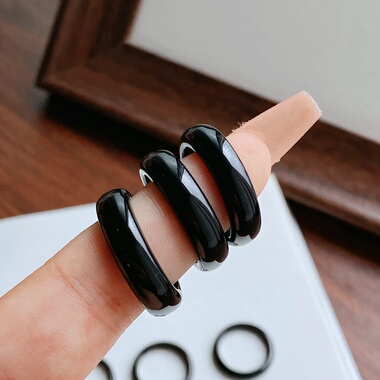 黑曜石戒指男扳指大码简约转运戒指扳指黑色冷酷风玉石宝石戒指