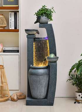 简约轻奢喷泉流水摆件循环落地客厅室内转角装饰玄关开业生财景观