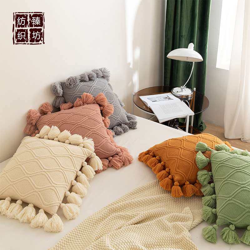 新品 ins波纹流苏针织抱枕汽车沙发椅靠垫家居软装配饰拍照道具,淘宝优惠券,粉丝福利购,淘宝优惠卷