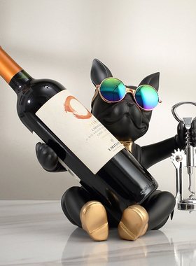 酷犬斗牛犬红酒架酒柜装饰品柜边轻奢餐托高档摆设玄关酒摆件客厅