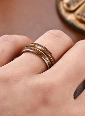 2025新款双木纹三线琴弦戒指男时尚个性高颜值指环商务轻奢食指戒