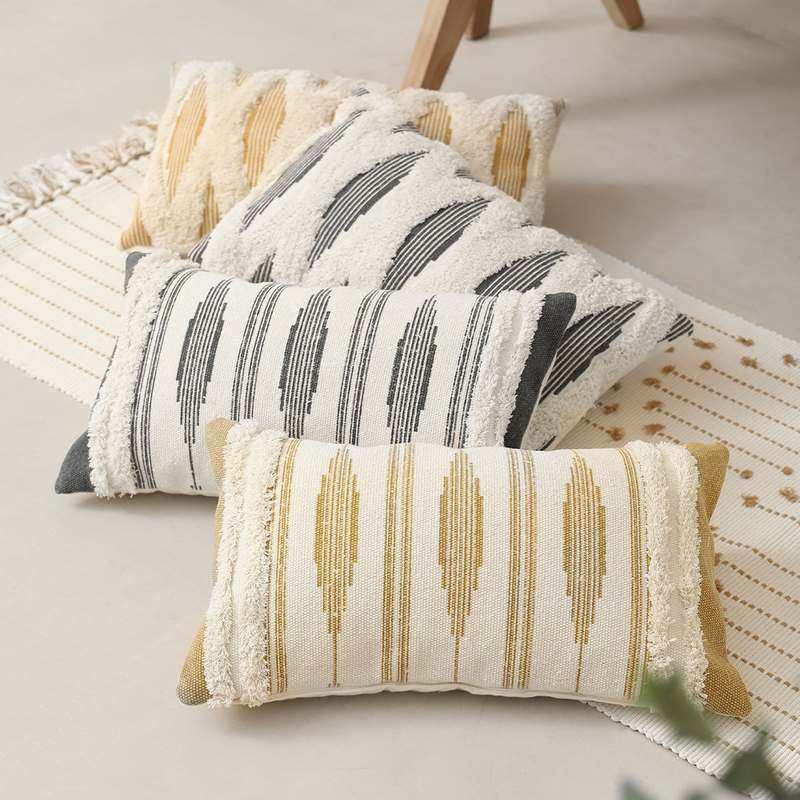 北欧风简约条纹沙发抱靠靠垫印花办公枕套家居编织簇绒复古棉线腰,淘宝优惠券,粉丝福利购,淘宝优惠卷