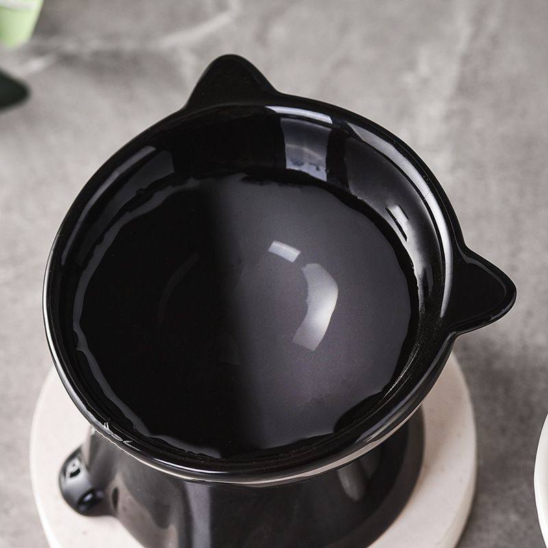 黑碗猫咪黑色猫碗口陶瓷喝水碗打翻饭碗斜猫高脚碗颈盆宠物护防食,淘宝优惠券,粉丝福利购,淘宝优惠卷