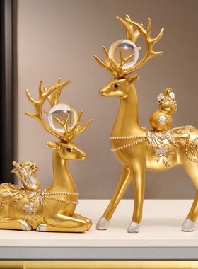 招财鹿葫芦摆件轻奢高档客厅玄关电视柜酒柜家居装饰乔迁新居礼品