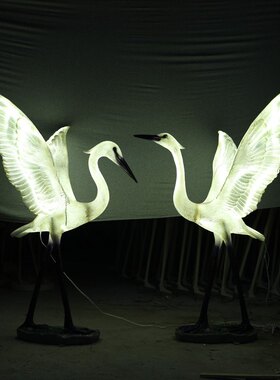 户外可发光白鹭雕塑玻璃钢园林水景装饰美陈庭院草坪仿真鸟类摆件