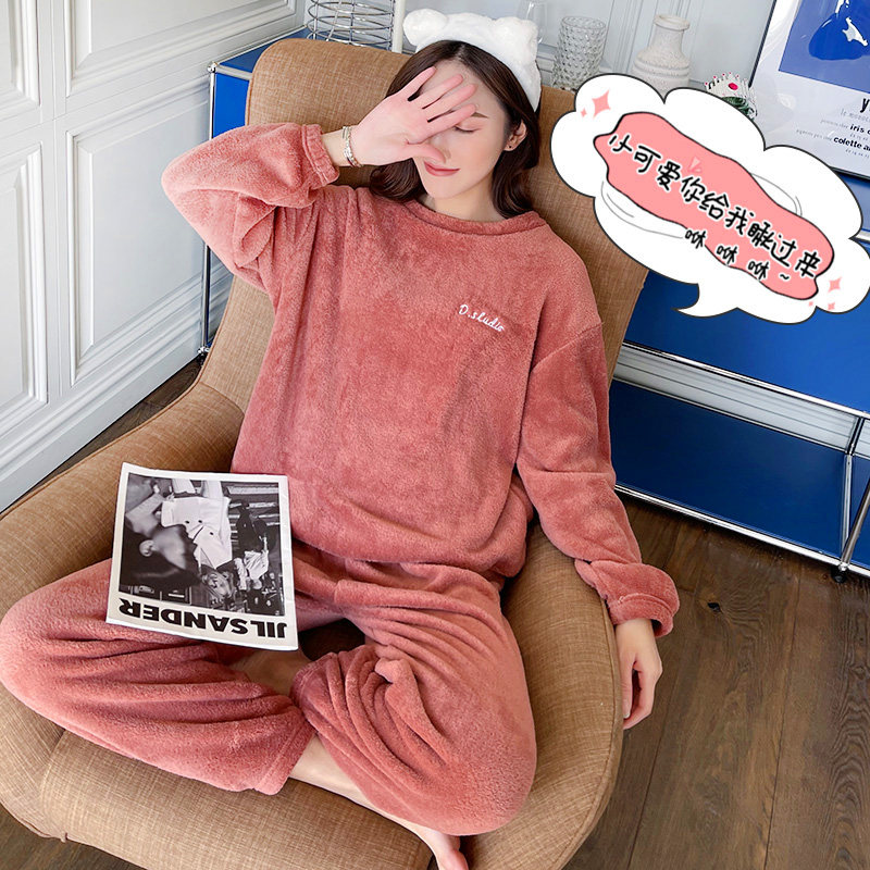 女士暖暖法兰绒加绒休闲睡衣 笑红颜睡衣/家居服套装
