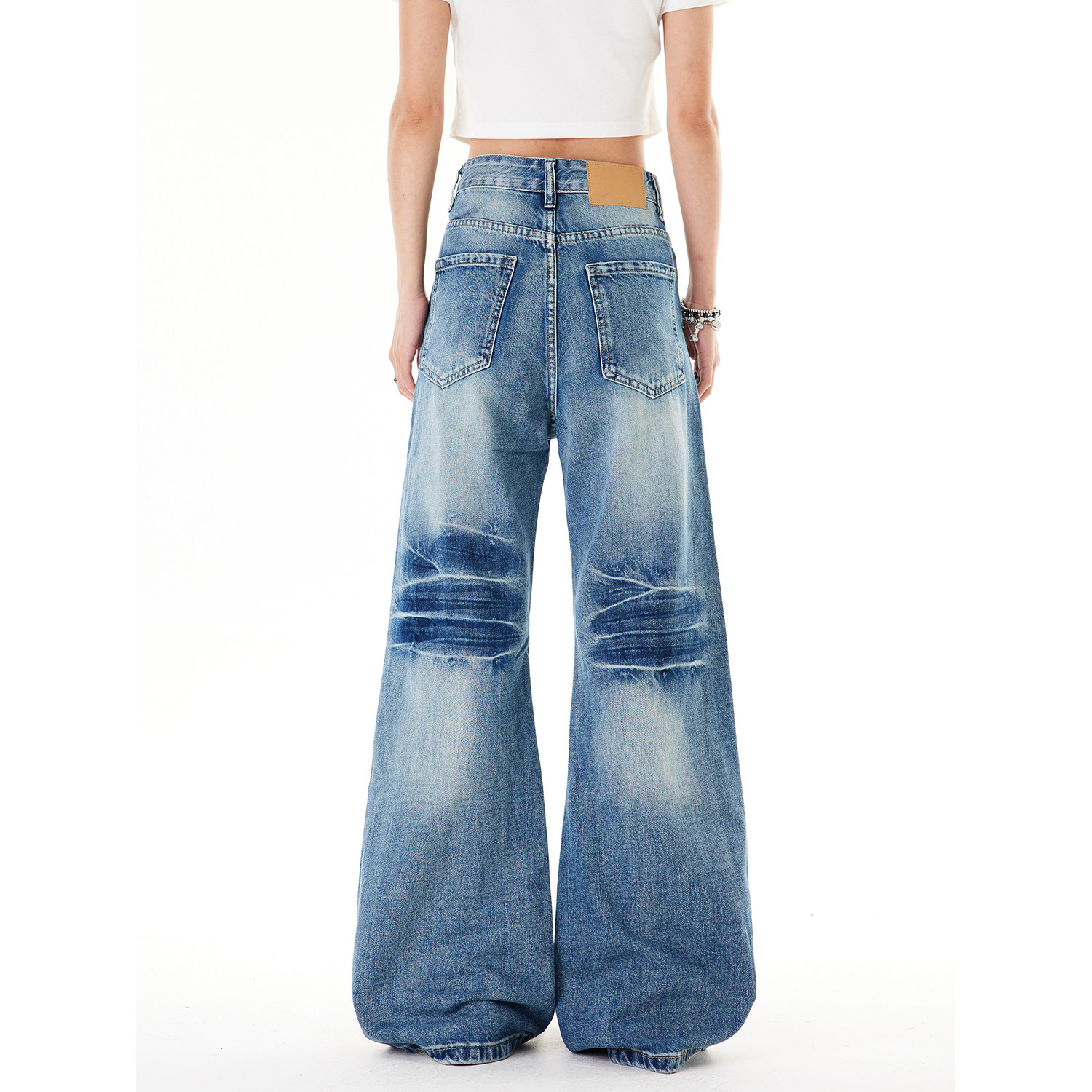 SREK美式复古低腰水洗阔腿高街微喇牛仔裤女秋季宽松休闲长裤子,淘宝优惠券,粉丝福利购,淘宝优惠卷