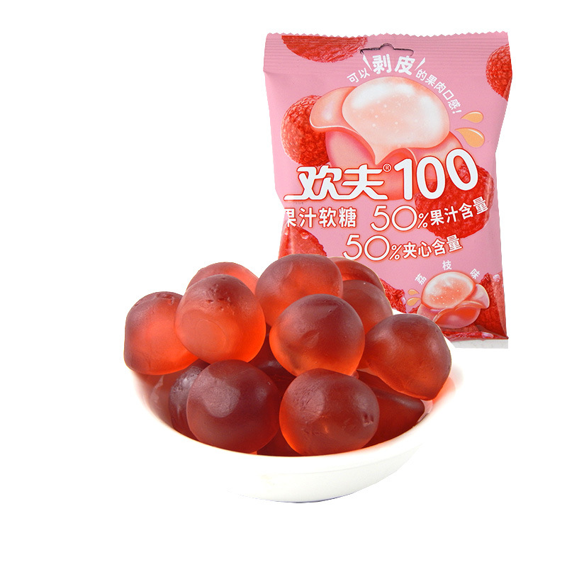 欢夫100果汁软糖橡皮糖水果味爆浆夹心糖袋装休闲零食品 - 图0