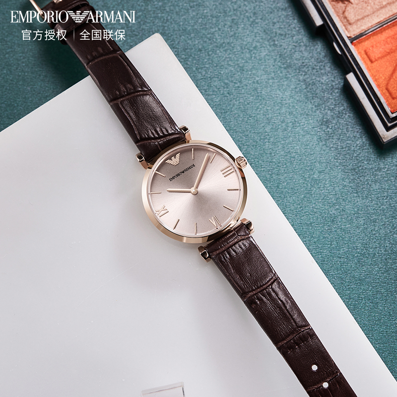 Armani阿玛尼手表女圆形复古表盘皮带石英名牌女表AR1911官方正品 Armani阿玛尼手表女圆形复古表盘皮带石英名牌女表AR1911官方正品