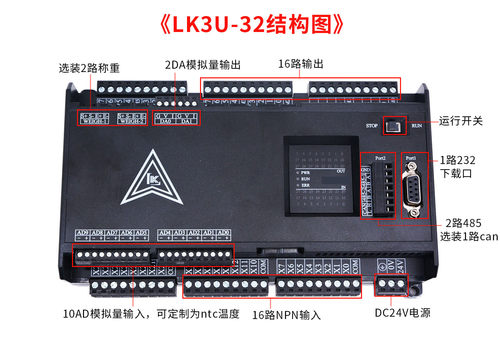 领控PLC兼容 国产工控板FX3U LK3U-32-10AD2DA带485脉冲温度称重 - 图2