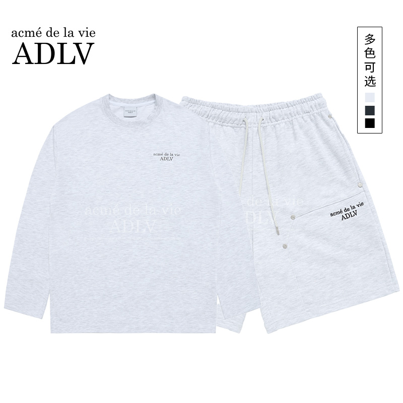 ADLV 24SS夏季潮牌纯色圆领T恤新款休闲套装短裤男女同款卫衣-图3