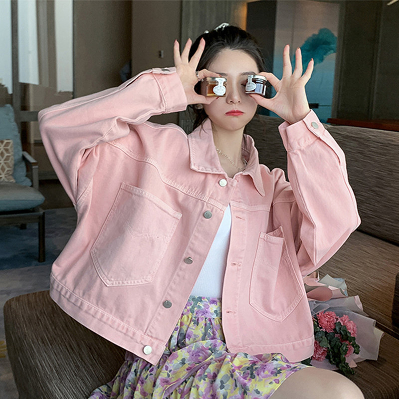 2020秋季新款紫色牛仔短款宽松夹克 翠爵服饰短外套