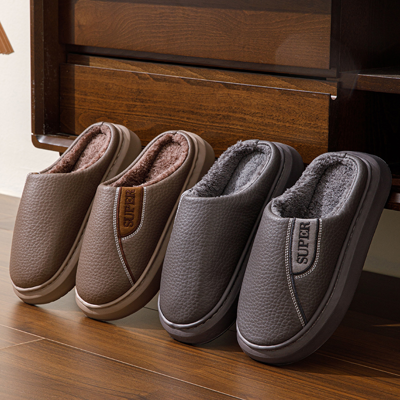 2025棉拖鞋男士冬季加大码居家用室内防滑厚底女毛毛保暖拖鞋情侣 - 图2