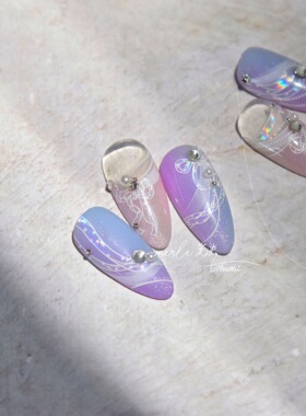 美甲粉色芭蕾舞鞋白钻蝴蝶结