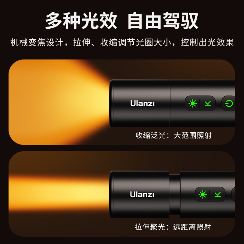 Ulanzi优篮子 LM07摄影可变焦手电筒冷暖双色温可调摄影摄像直播户外氛围补光灯人像拍照打光灯-图1