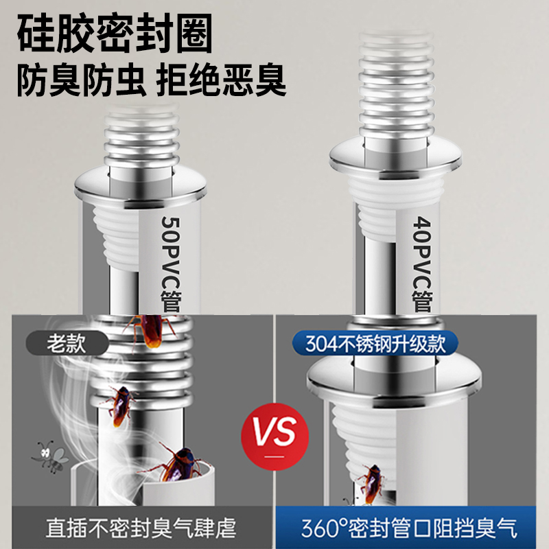 厨房水槽碗池洗菜盆下水管配件45/55/58mm不锈钢排水管道防臭全套 - 图1