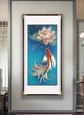入口入口装饰画莲花九鱼画挂画铜雕画客厅典雅大气2025新走廊
