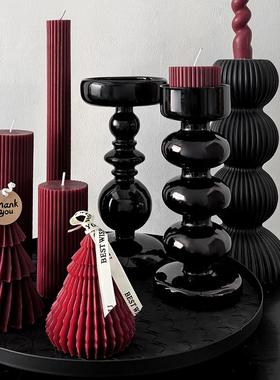 态生活 复古风黑色烛台客厅餐桌过年喜庆氛围感 装饰蜡烛烛台摆件