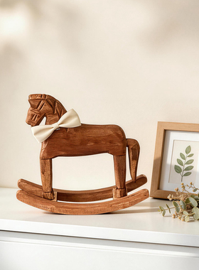 实木复古摇摇马桌面摆件
