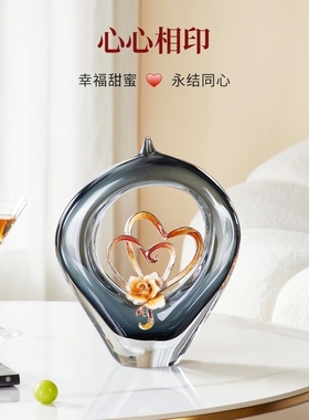 高端手工琉璃花瓶摆件心心相印情侣天鹅结婚礼物送新人新房装饰品