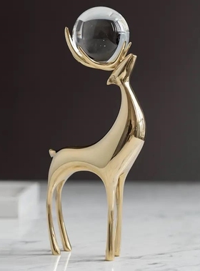 水晶球酒柜鹿摆件轻奢