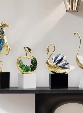 软装饰品客厅水晶天鹅大理石轻奢