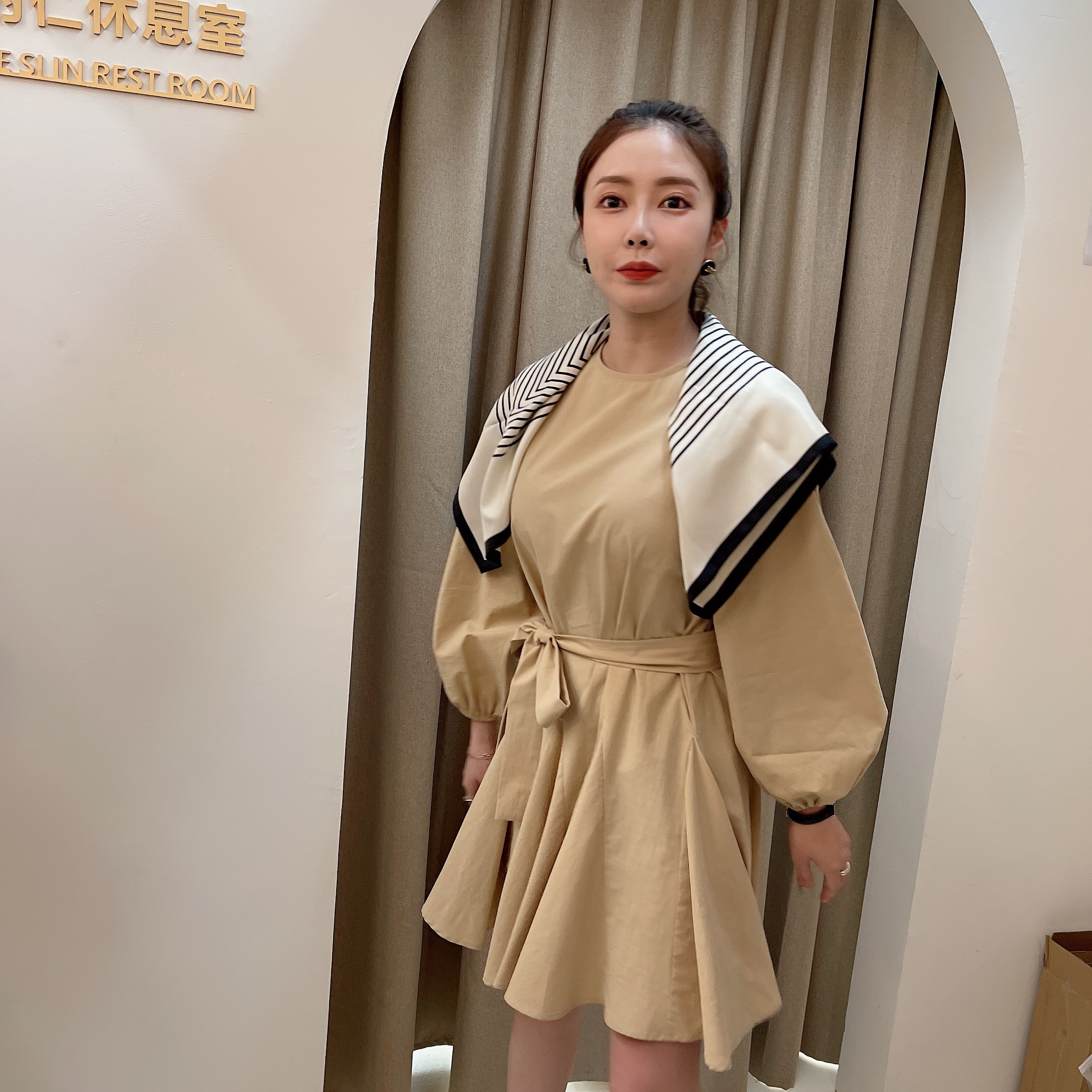 Ace韩国欧尼21春季新款系带连衣裙女韩版时仁简约显瘦裙子7069 Ace韩国欧尼21春季新款系带连衣裙女韩版时仁简约显瘦裙子7069