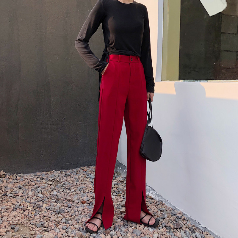 开叉春夏新款显瘦百搭高腰裤子 寻笙记服饰休闲裤