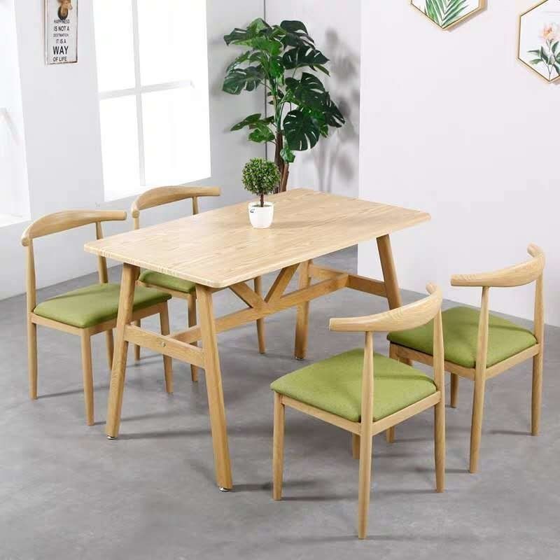 餐桌椅铁艺牛角椅子靠背凳子仿实木北欧简约咖啡奶茶店餐桌椅组合 - 图2