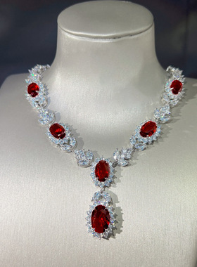 奢华新娘红宝石项链耳钉戒指套装